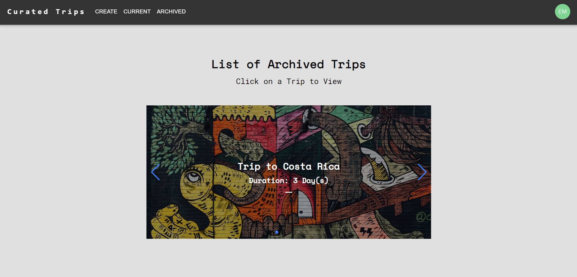  Curated Trips app archived page
